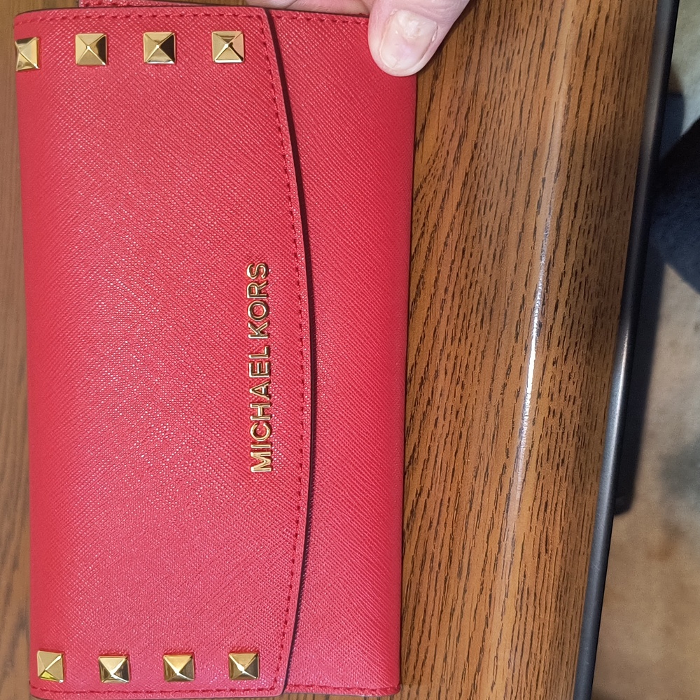 Michael Kors Red Wallet with Gold Accents